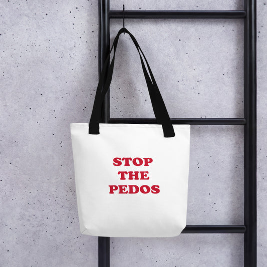 STOP THE PEDOS "Carry With Care" Tote Bag